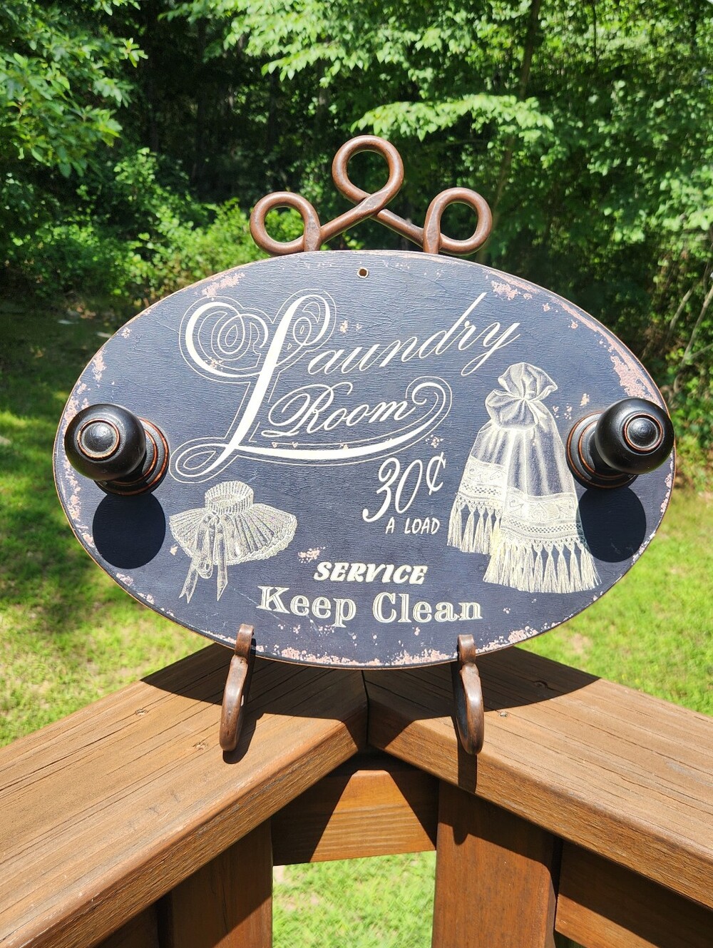Vintage Style Laundry Room Wall Sign With Two "Door" Knobs For Hanging